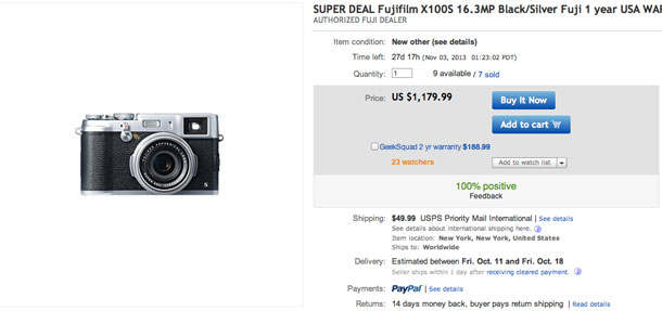 $120 off the long-awaited Fujifilm X100S from top rated dealer with 100% perfect feedback.