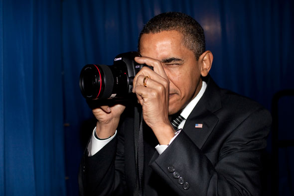 President Barack Obama with probably White House photographer Pete Souza's Canon 5D Mark II...