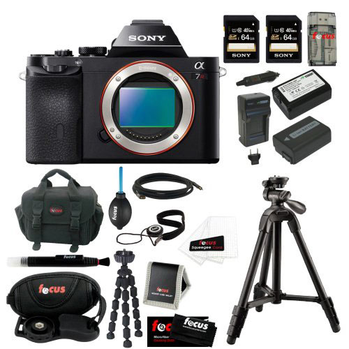 Sony A7R 36.3MP Body + 2 Sony 64GB SDHC Memory Card + Wasabi Replacement NP-FW50 Two Batteries with Charger + Accessory Kit for $2,298