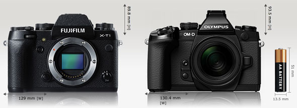 Fujifilm X-T1 vs. Olympus OM-D E-M1 | cameasize.com