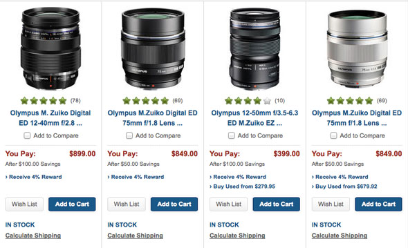 Click image for details -- Save up to $100 + 4% reward on select Olympus Zuiko Micro Four Thirds lenses.