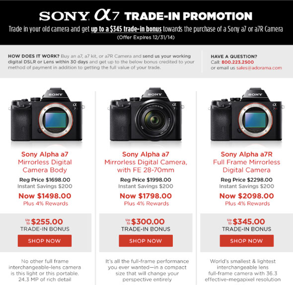 Trade in your gear for a Sony A7...