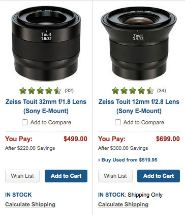 Instant rebates on Zeiss Touit glass for Sony E mount. Limited time only!